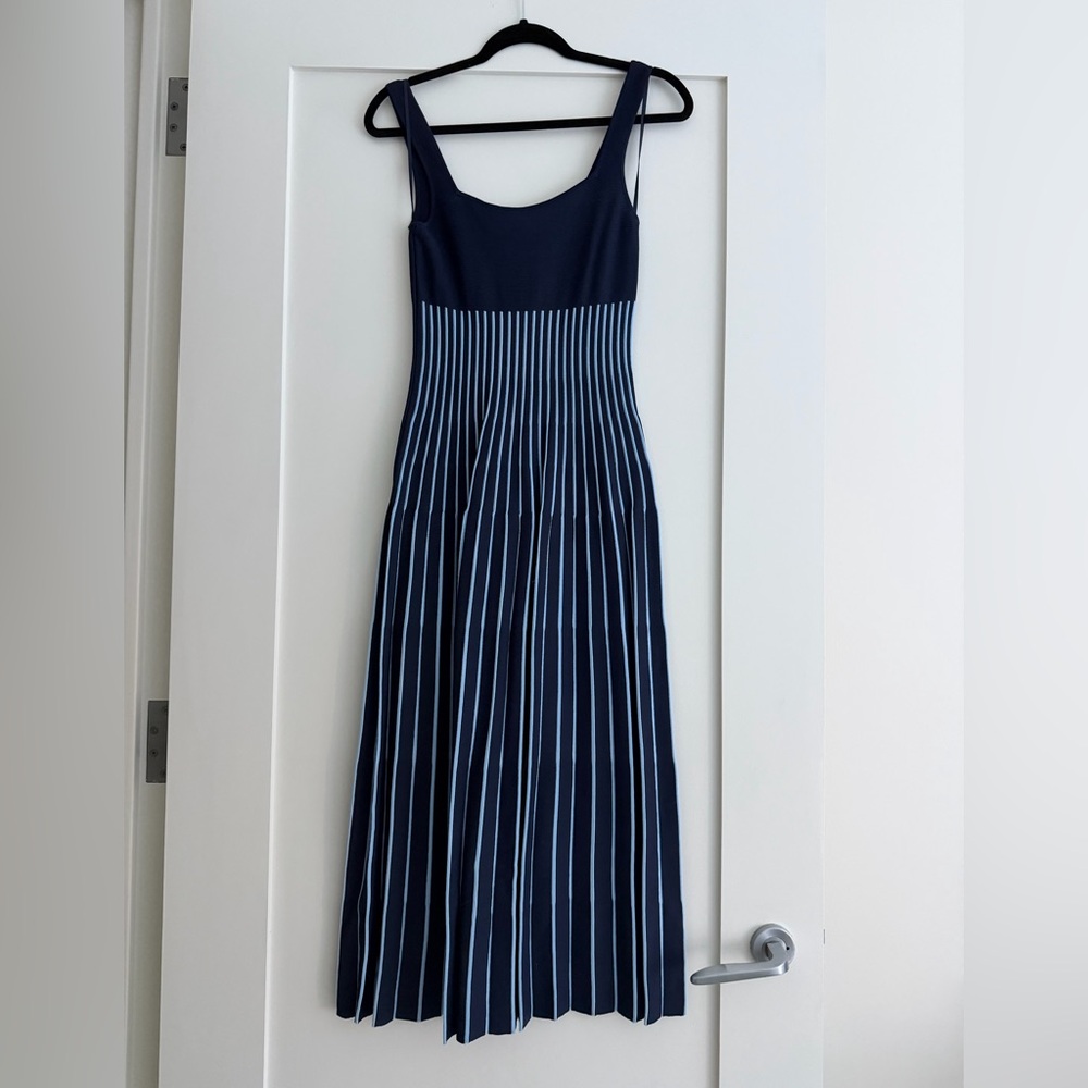 STAUD Navy and White Striped Maxi Dress